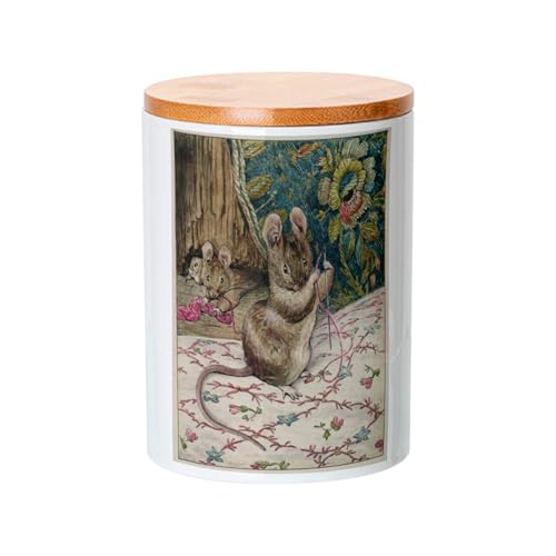 Bambus Keramik Topf mit Deckel - Familie Maus Nähen Illustration Kind Beatrice Potter - 739 ml (25 oz) - Topf von Fabulous