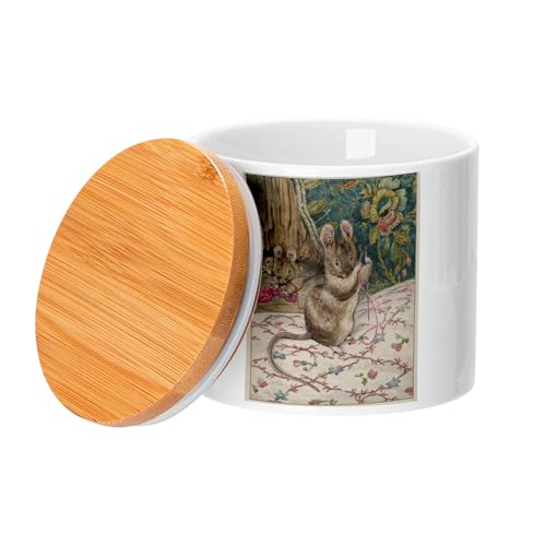 Keramiktopf mit Bambusdeckel - Familie Maus Nähen Illustration Kind Beatrice Potter - 473 ml (16 oz) - Topf von Fabulous