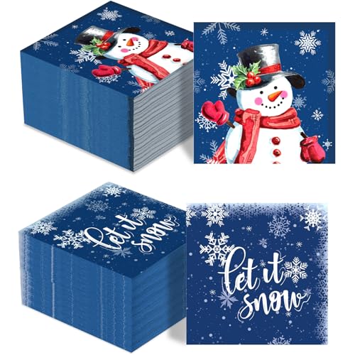 100 Stück Weihnachten Schneemann Servietten Winter Schneeflocken Cocktail Servietten Let It Snow Papierservietten mit Motiv für Getränke Urlaub Neujahr Familientreffen Abend Party (Blau) von Faccito