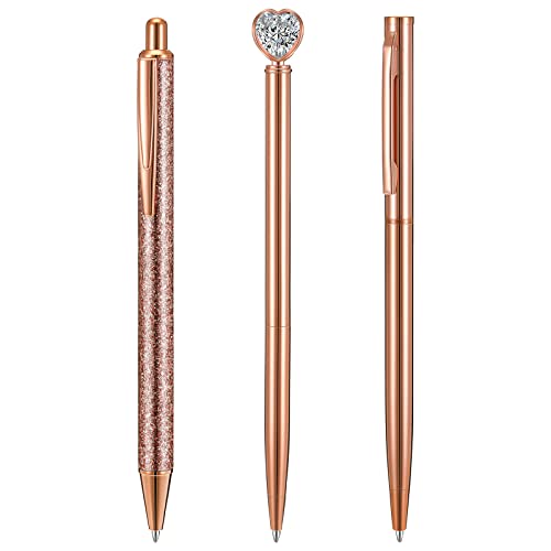 3 Stück Kristall Metall Roségold Kugelschreiber Glitzer Roségold Drehkugelschreiber Schwarze Tinte Diamant Stift Glitzer Klick Kugelschreiber zum Schreiben Hochzeit Büro Schule Mädchen von Faccito