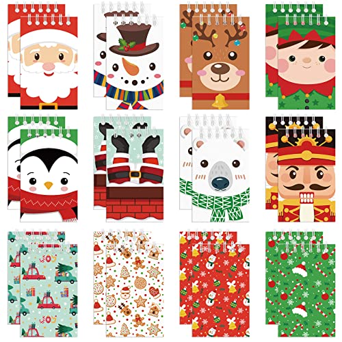 48 Stück Weihnachten Mini Notizbuch Kleine Weihnachten Notizblöcke Weihnachten Taschen Notizbuch Schneemann Weihnachtsmann Schreibblock für Goodie Tasche (2,4 x 3,9 Zoll, Karikatur Stil) von Faccito