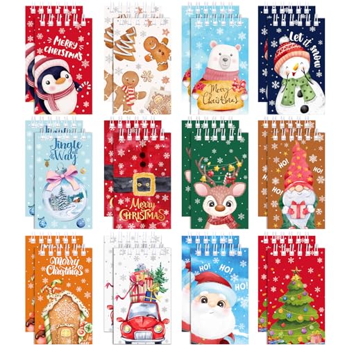 48 Weihnachten Mini Notizbücher Kleine Weihnachten Notizblöcke Weihnachten Taschen Tagebuch Schneemann Weihnachtsmann Notizblöcke für Party Geschenk Kinder Goodie Tasche Füller (6 x 10 cm, Niedlich) von Faccito