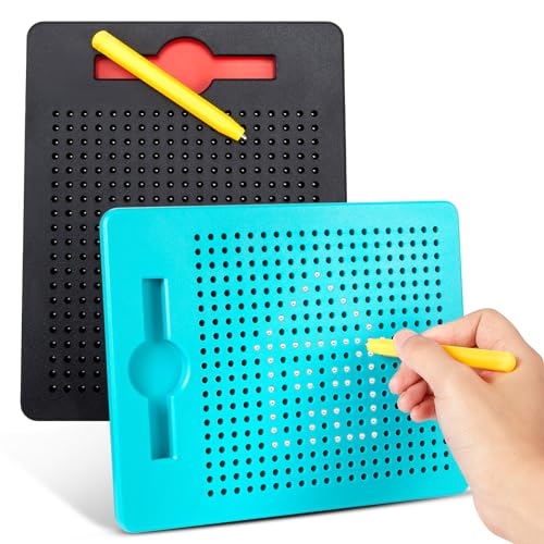 Faccito 2 Stück Kleine Magnetische Zeichenbretter Magnet Stahlkugel Zeichenbrett mit Stift Magnetisches Zeichentablett Magnet Maltafel Reißbrett für Pädagogische Geschenke (Schwarz, Seeblau) von Faccito