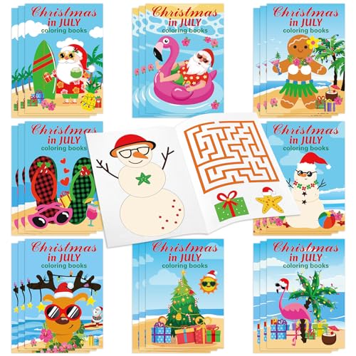 Faccito 24 Stück Weihnachten im Juli Mini Malbücher Sommer Weihnachten Party Mitgebsel Ausmalbücher für Kinder Weihnachtsmann Flamingo Schneemann Lebkuchenmann Malhefte für Kinder Wohnung Party von Faccito