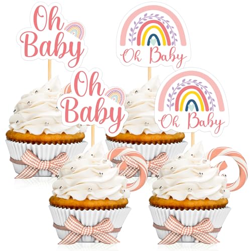 Faccito 25 Stück Oh Baby Cupcake Topper Boho Kuchen Deko Babyparty Tortendeko Kuchen Topper für Mädchen Jungen Geschlecht Verkünden Party Geburtstag Zubehör (Regenbogen) von Faccito