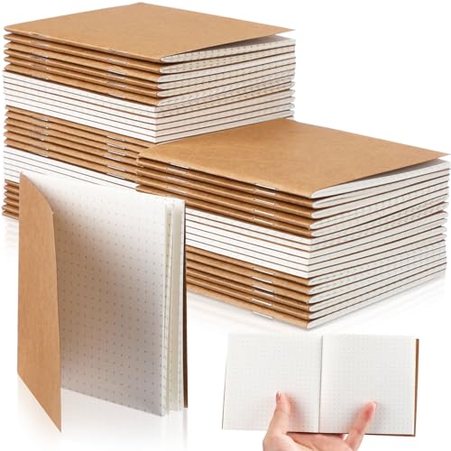 Faccito 50 Pack Mini Kraftpapier Notizbücher Taschen Tagebücher Journal Notizblöcke Kleine Blanko Notizhefte Memo Skizzenbücher für Kinder Schule Büro, 10,4 x 10,6 cm (Braun, Gepunktete Seite) von Faccito