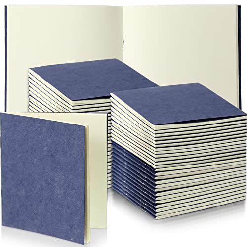 Faccito 50 Pack Mini Kraftpapier Notizbücher Taschen Tagebücher Journal Notizblöcke Kleine Blanko Notizhefte Memo Skizzenbücher für Kinder Schule Büro, 10,4 x 10,6 cm (Dunkelblau, Leere Seite) von Faccito