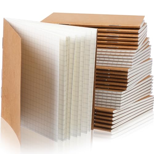 Faccito 50 Pack Mini Kraftpapier Notizbücher Taschen Tagebücher Journal Notizblöcke Kleine Blanko Notizhefte Memo Skizzenbücher für Kinder Schule Büro, 10,4 x 10,6 cm (Braun, Karierte Seite) von Faccito