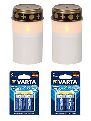 Fachhandel Plus LED-Grablicht Ewiges Licht Grabkerze Flackereffekt 2er Set mit Varta Alkaline von Fachhandel Plus