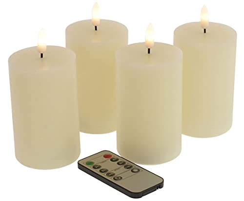 LED Echtwachskerzen 4er Set Größen Farben wählbar flackernde 3D Flamme Timer FB, Farbe+Größe:Creme 10x6.5cm von Fachhandel Plus