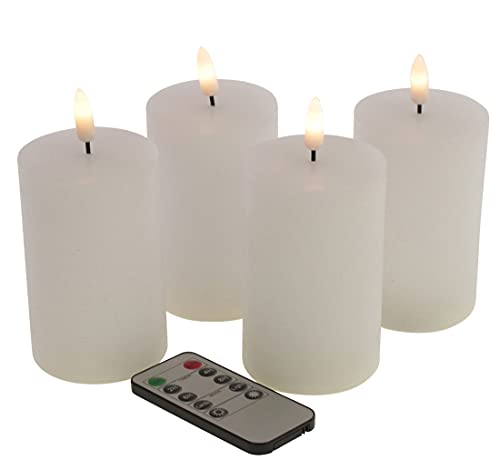 LED Echtwachskerzen 4er Set Größen Farben wählbar flackernde 3D Flamme Timer FB, Farbe+Größe:weiß 10x6.5cm von Fachhandel Plus