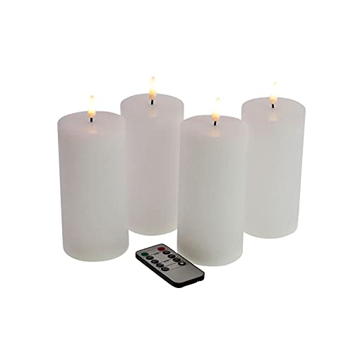 LED Echtwachskerzen 4er Set Größen Farben wählbar flackernde 3D Flamme Timer FB, Farbe+Größe:weiß 15x7.5cm von Fachhandel Plus