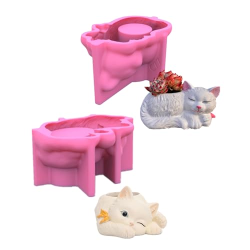 2 Stücke Nette Katze Blumentöpfe Form Epoxidharz Formen Stift Kerzenhalter Zement Pflanzer Silikon Mold Home Dekorationen von FackLOxc