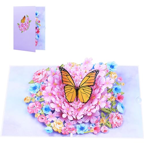 3D-Popup-Grußkarten mit Blume und Schmetterling, Papierkarte mit Umschlag und kleiner Karte für Partys von FackLOxc