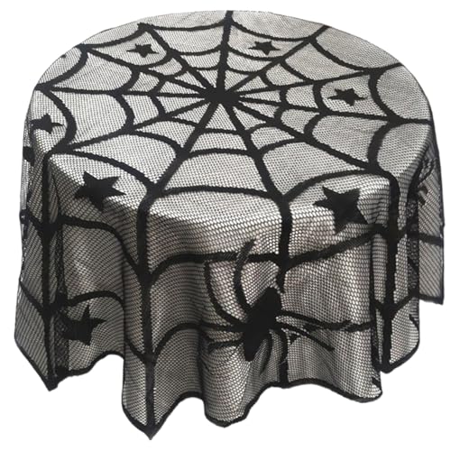 FackLOxc Elegante Spinnennetz Rundtischdecke Mit Schwarzer Tischplatte Für Verschiedene Tischformen Für Halloween Partys von FackLOxc