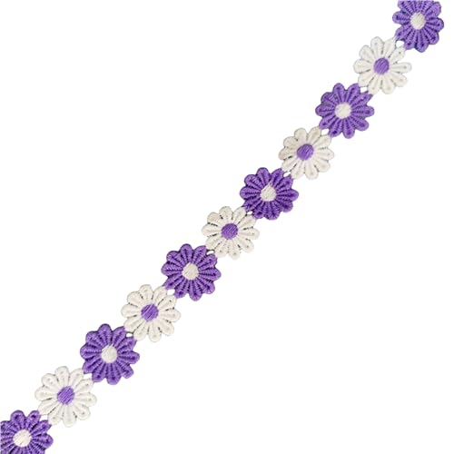 Spitzenband mit Blumenverzierung, bestickt, 25 mm breit, bestickte Applikation für Kleidung, Dekoration, 12,7 m von FackLOxc