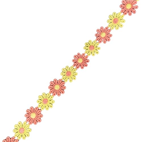 Spitzenband mit Blumenverzierung, bestickt, 25 mm breit, bestickte Applikation für Kleidung, Dekoration, 12,7 m von FackLOxc