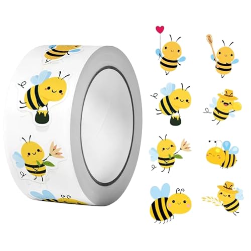 500pcs Biene Aufkleber, Rollenaufkleber Niedlich Biene Aufkleber Bienen Stickers,Kleine Bienen Aufkleber, Biene Aufkleber Rolle Wasserdicht Aesthetic Aufkleber für Jugendliche Kinder (Gelb) von Factorys