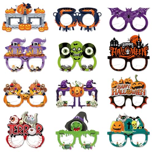 Factorys Papier Halloween Partybrillen für Kinder Erwachsene, Halloween Brille Party Zubehör Lustige Halloween Photo Booth Props für Halloween Gastgeschenke Kostüm (12pcs) von Factorys