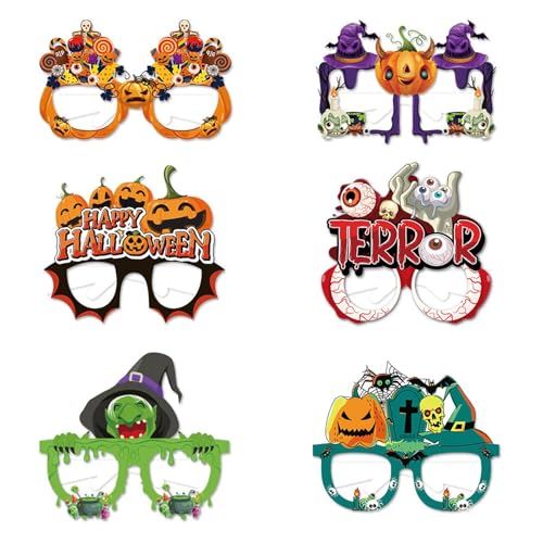 Factorys Papier Halloween Partybrillen für Kinder Erwachsene, Halloween Brille Party Zubehör Lustige Halloween Photo Booth Props für Halloween Gastgeschenke Kostüm (6pcs - B) von Factorys