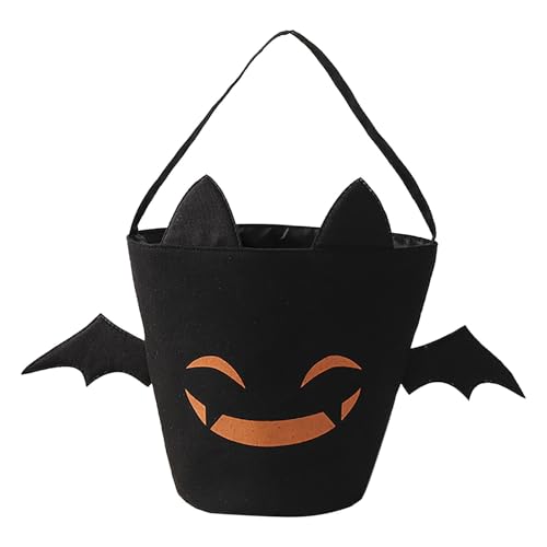 Halloween Fledermaus Süßigkeiten Eimer - Beutel zum Sammeln von Süßigkeiten Mini Halloween Deko, wiederverwendbare Filz-Süßes-oder-Saures-Geschenktüten für Partygeschenke für Kinder (Schwarz 1) von Factorys