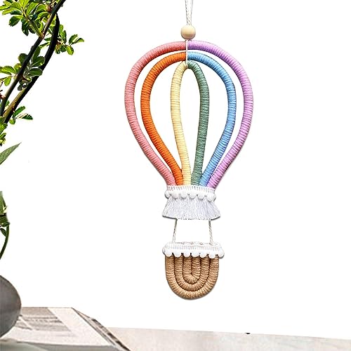 Facynde Boho Regenbogen Zimmer, Heißluftballon-Regenbogen-Verzierungen zum Aufhängen zum Basteln, Kreativer geflochtener Wandanhänger mit Holzperle, weichem Baumwollse, niedliche Dekoration von Facynde