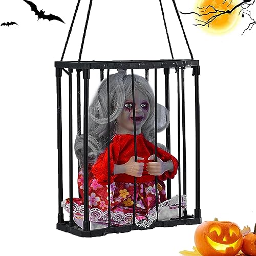 Facynde Animatronische Halloween-Dekorationen, Bewegungssensor Glühen Sprechender Skelettgefangener, Elektrisch leuchtender Käfig, gruselige Dekoration, sprechendes Geister-Skelett, Requisiten für von Facynde