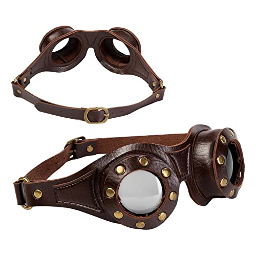 Facynde Steampunk-Brille | Antike Motorradbrille im Pilotenstil aus PU-Leder | Steampunk-Kopfschmuck Retro-Brille Motorcross Pilotenbrille von Facynde