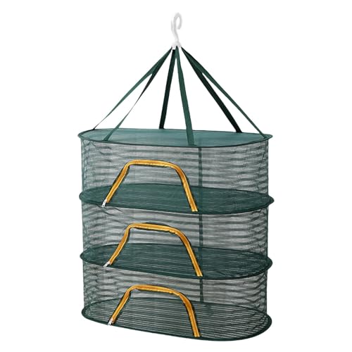 Facynde Trockennetz Kräuter, 3-lagiges Kräutertrockner Hängend Pflanzen Trockenregal Reißverschluss Klappbar FüR KräUter,U-FöRmiges Zipper Plant Drying Rack,Hanging Drying Net von Facynde