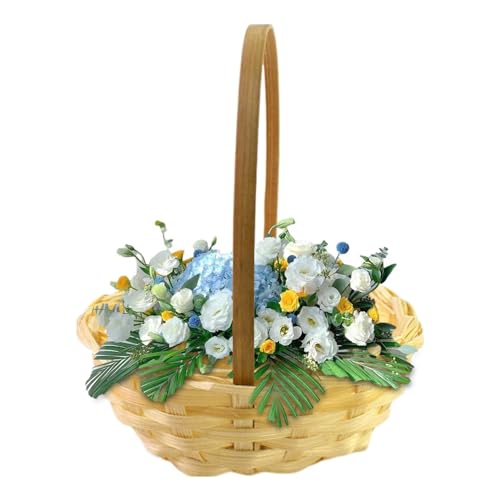 Korb für Blumenmädchen, Blumenkorb mit Griff - -Hochzeitskorb leicht handgewebt für Hochzeit,Multifunktionaler tragbarer, eleganter Desktop-Behälter für Kleinigkeiten, Aufbewahrungskorb für Hochze von Facynde