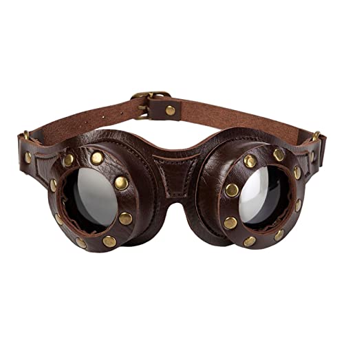 Steampunk-Brille, Steampunk Pilotenbrille, verstellbar, Retro-Stil, PU-Leder, Motorradbrille, Pilotenbrille, Cosplay, Prop , Motorcross Pilot Goggle von Facynde