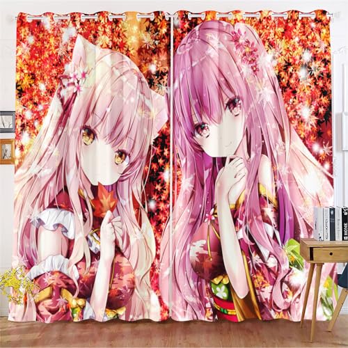 Fadaing Anime Verdunkelungsvorhänge Anime Mädchen Fantasy Blickdicht Vorhänge Cartoon Mädchen Manga Japanisch Verdunkelungsvorhang Für Schlafzimmer Kinderzimmer (150x166cm(BxH)/ 75x166cmx2,2) von Fadaing