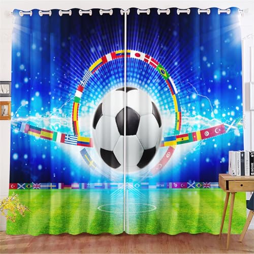 Fadaing Fußball Verdunkelungsvorhänge Für Jungen Sport Fußball Blickdicht Vorhänge Fußball Gardinen Verdunkelungsvorhang Für Schlafzimmer Kinderzimmer (183x160cm(BxH)/ 91.5x160cmx2,5) von Fadaing