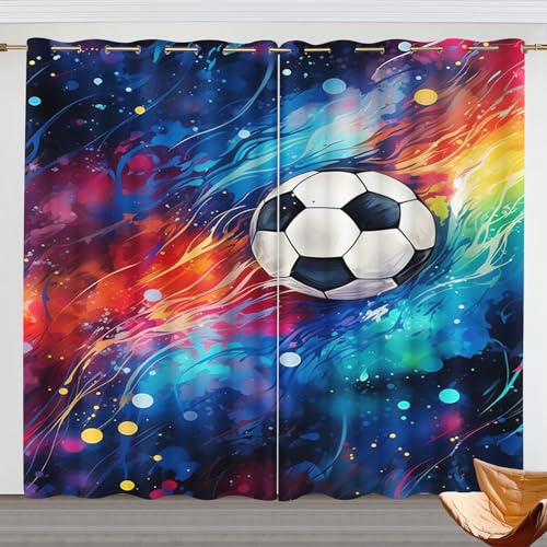 Fadaing Fußball Verdunkelungsvorhang Cartoon Fußball Fenstervorhang Schlafzimmer 100x140cm 3D Fußball Blickdicht Vorhnge Dekor Jungen Jugendliche Kinder Vorhang (150x166cm(BxH)/ 75x166cmx2,5) von Fadaing