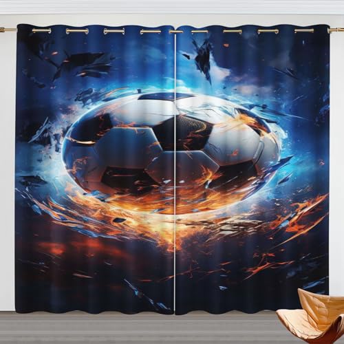 Fadaing Fußball Verdunkelungsvorhang Cartoon Fußball Fenstervorhang Schlafzimmer 100x140cm 3D Fußball Blickdicht Vorhnge Dekor Jungen Jugendliche Kinder Vorhang (220x215cm(BxH)/ 110x215cmx2,3) von Fadaing