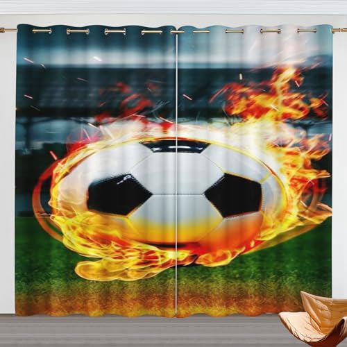 Fadaing Fußball Verdunkelungsvorhang Cartoon Fußball Fenstervorhang Schlafzimmer 100x140cm 3D Fußball Blickdicht Vorhnge Dekor Jungen Jugendliche Kinder Vorhang (280x245cm(BxH)/ 140x245cmx2,8) von Fadaing