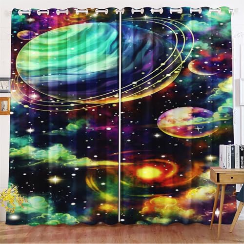 Fadaing Universum Planet Verdunkelungsvorhänge Weltraum Sternenklar Vorhänge Mit Ösen Weltraumuniversums Blickdicht Gardine Für Kinder Und Jugen (2,183x160cm(BxH)/ 91.5x160cmx2) von Fadaing