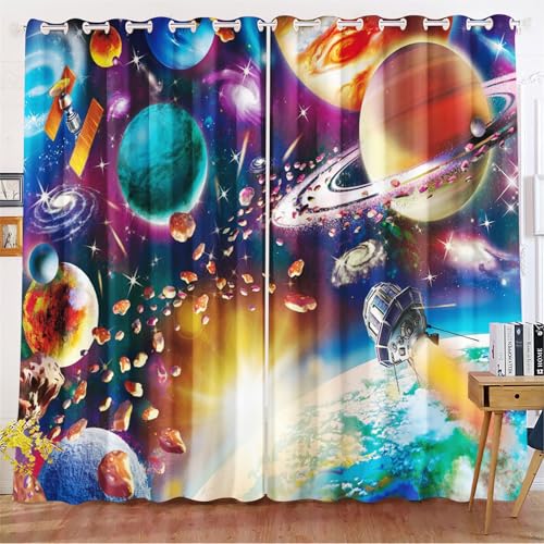 Fadaing Universum Planet Verdunkelungsvorhänge Weltraum Sternenklar Vorhänge Mit Ösen Weltraumuniversums Blickdicht Gardine Für Kinder Und Jugen (3,220x215cm(BxH)/ 110x215cmx2) von Fadaing