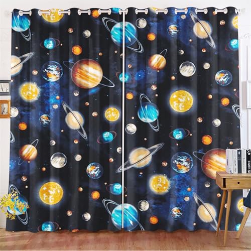 Fadaing Universum Planet Verdunkelungsvorhänge Weltraum Sternenklar Vorhänge Mit Ösen Weltraumuniversums Blickdicht Gardine Für Kinder Und Jugen (5,100x140cm(BxH)/ 50x140cmx2) von Fadaing