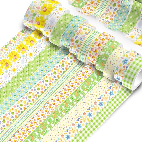 10 Rollen Ostereier Washi Tape Set,Gold Dekorative Masking Tapes Ei Kaninchen Aufkleber Selbstklebendes Klebeband für Ostern Kunst Handwerk DIY Scrapbook Planer Geschenk Verpackung Dekorationen von Fadcaer