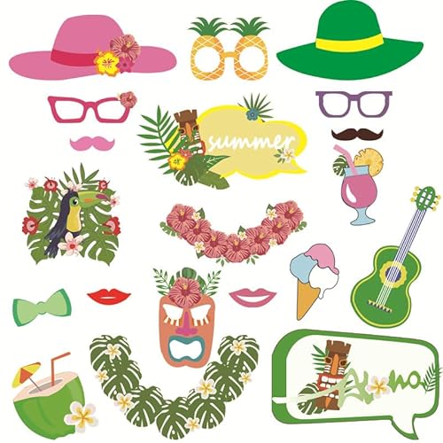 19 Pcs Hawaii Photo Booth Requisiten,Luau Photo Booth Requisiten Aloha Party Photobooth Requisiten,Sommer Beach Selfie Requisiten Kit für Hawaiian Party Dekorationen Photobooth Accessoires von Fadcaer