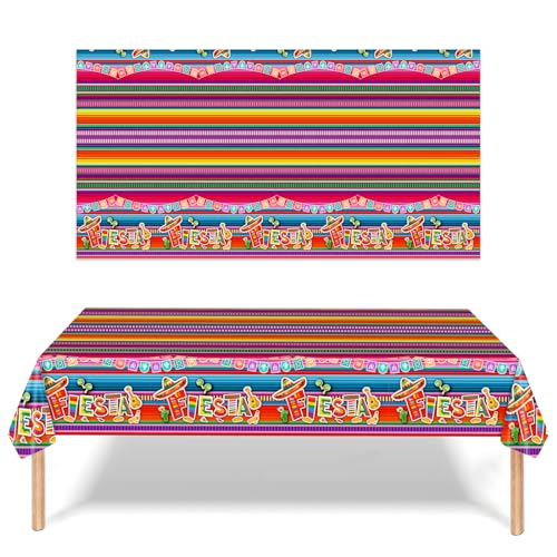 2 Stück Mexikanischer Tischläufer Mexikanische Fiesta Party Tischdecke 137x274cm Mexikanische Cinco de Mayo Tischdecke Bunt Gestreift Tischdecken für Mexikanischen Karneval Dekorationen von Fadcaer