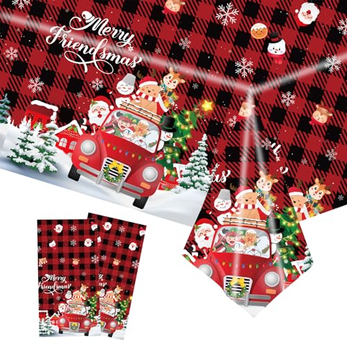 2 Stück Weihnachts-Party-Tischdecke, rot karierte Einweg-Tischdecke, 137 x 274 cm, rechteckige Tischdecke für Weihnachtsfeierdekoration, Weihnachtstischdecke für Weihnachtsessen, Tischdekorationen von Fadcaer