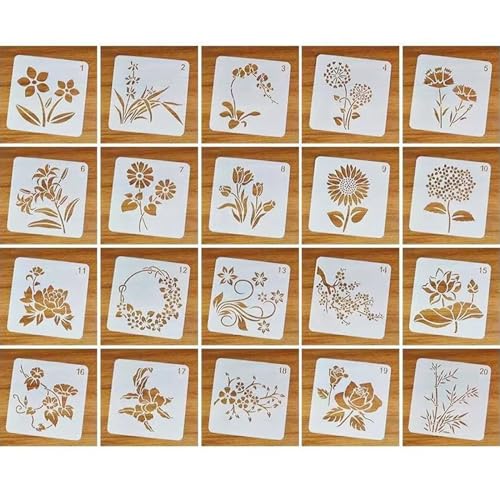 20 Stück Schablonen zum Malen Blumen Wiederverwendbar Zeichenschablonen Natur Malerei Pflanzen Schablonen Kunststoff Stencil Schablone für Malen Scrapbooking Wand Dekoration von Fadcaer