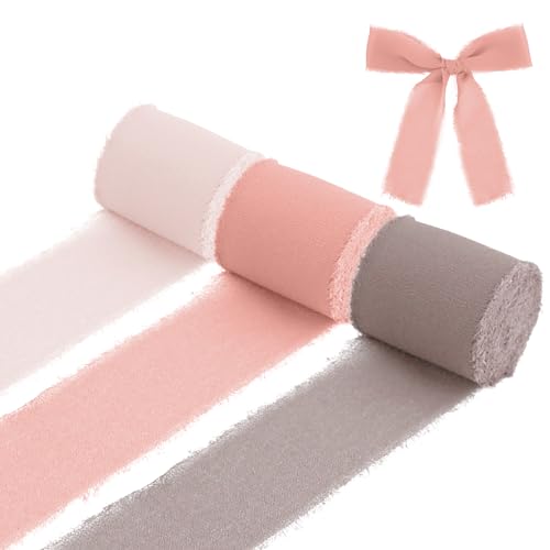 3 Rollen Fransen Chiffonband Handgefertigt Dekorationen Chiffonband Gemischte Farben Chiffonband Set Weiches Chiffonband für DIY Geschenke Blumenstrauß Verpackung Urlaubsdekoration (Bohnensandfarben) von Fadcaer