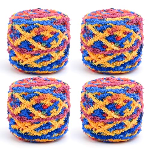 4 x 100g Wolle Garn Handstrickgarn Koralle Samt Häkelgarn Weiches Bunt Baumwolle zum Häkeln Wollgarn Wolle zum Häkeln Stricken Dickes Wolle Häkelwolle Perfekt zum Weben von Schals Mützen Decken Bastel von Fadcaer