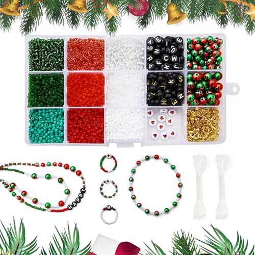 4700PCS Christmas Beads for Jewellery Making, Christmas Bracelet Making Kit DIY Assorted Crystal Beads Heart Spacer Beads Acrylic Letter Beads Christmas Bead Kit for Jewelry Making Supplies von Fadcaer