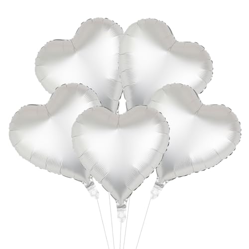 5 Stück Silber Herz Ballons für Mädchen Frauen,Folienballons mit Bändern,18 Zoll Herzform Heliumballons,Herzballons Luftballons Herzluftballons für Geburtstag Hochzeit Jahrestag Party Dekorationen von Fadcaer