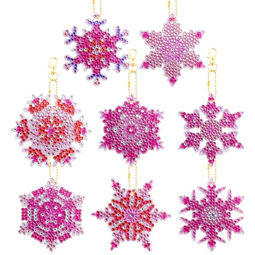 8Pcs Snowflake Diamond Painting Keychain Kit Christmas Diamond Art Keyrings Kits DIY 5D Full Drill Rhinestone Keyring Set Pink Snowflake Diamond Art Christmas Key Rings for Beginners Adults Kids Gift von Fadcaer