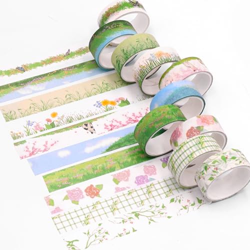 Fadcaer 10 Rollen Washi Klebeband Set Frühling Floral Masking Washi Tape Grüne Pflanzen Dekoratives Klebeband Bunt für DIY Journal Scrapbooking Verpackung von Fadcaer